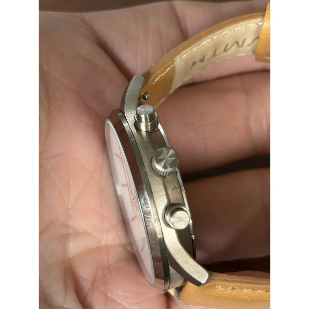 MVMT Duet Chronograph Watch Brown Leather Band Women Classy Analog Needs Battery